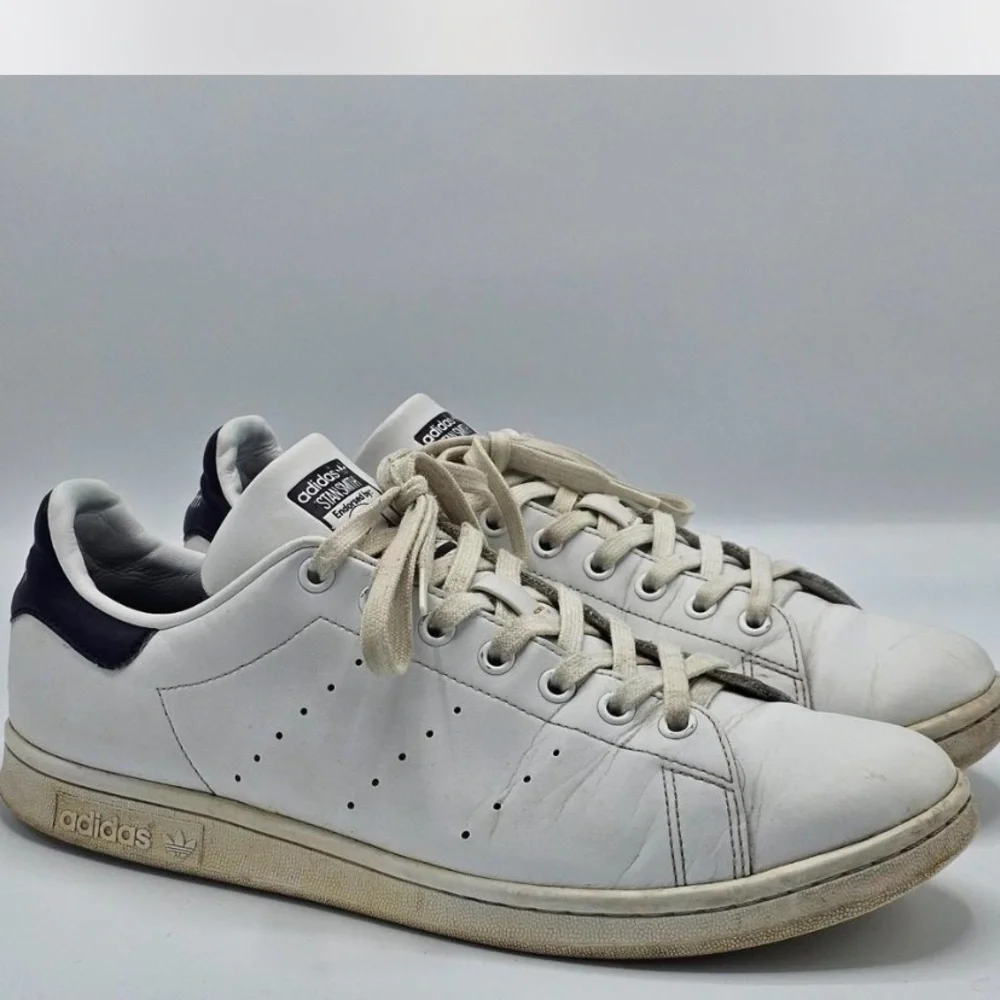 Adidas Stan Smith White and Blue Men's Sneakers, Size 10.5